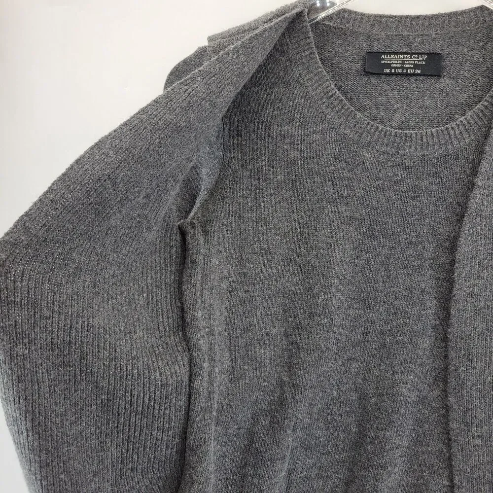 Allsaints Womens Sweater Size 4 Charcoal Gray Agari Jumper Lambswool‎ Angora